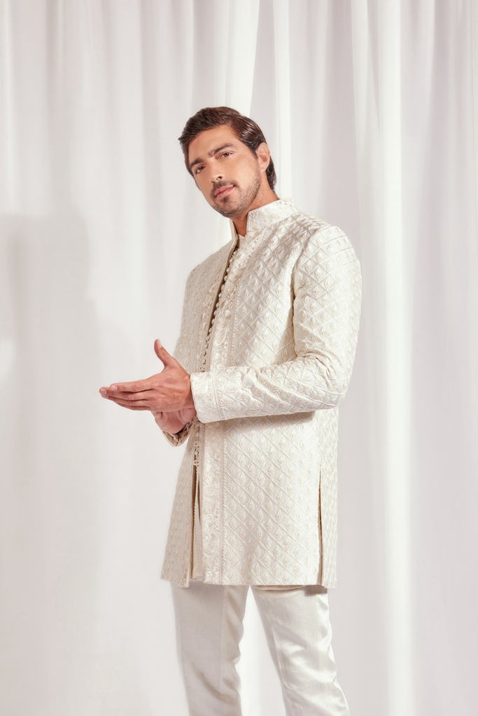 OPEN SHORT JACKET WITH KURTA AND SLIM PANT