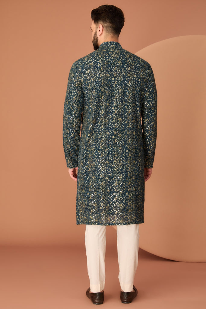 BLUE-GREY HEAVY ABSTRACT SEQUINED KURTA