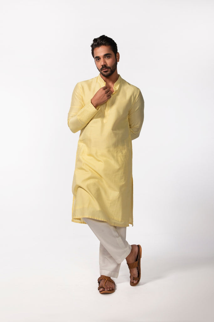 YELLOW SLEEVE EMB KURTA SET