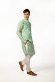 SEA GREEN HAND EMBROIDERED BUNDI WITH SEA GREEN HAND EMBROIDERED KURTA SET