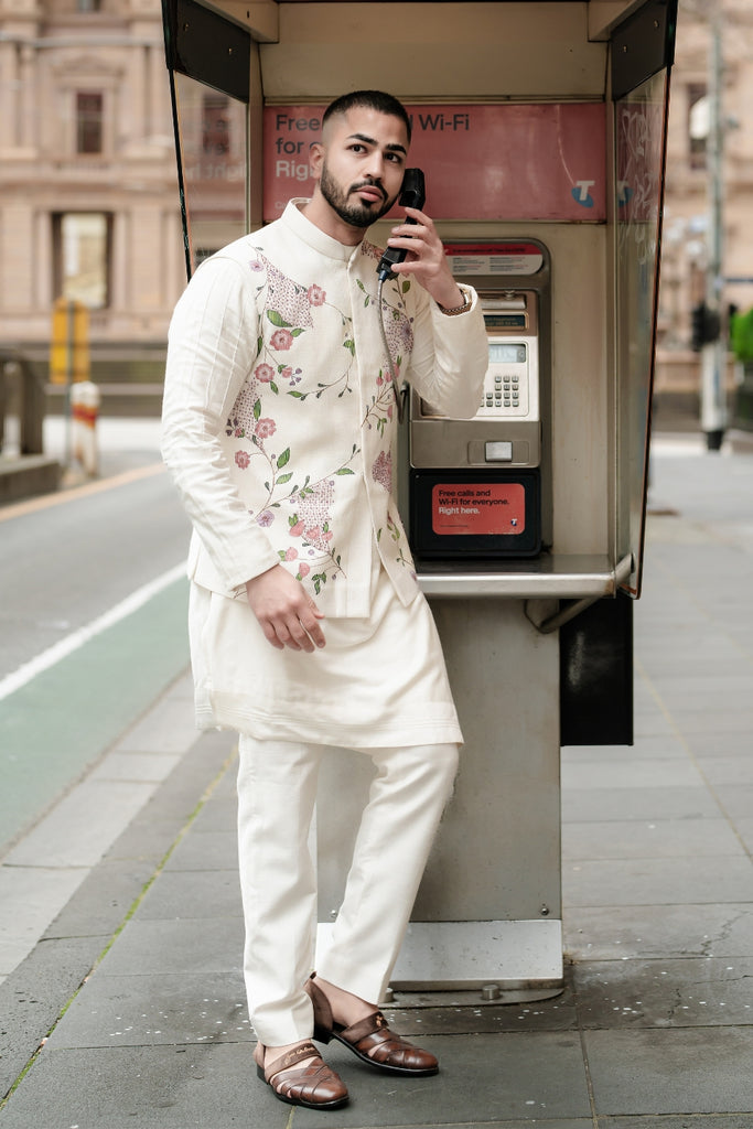 PORCELAIN PETALS NEHRU JACKET SET