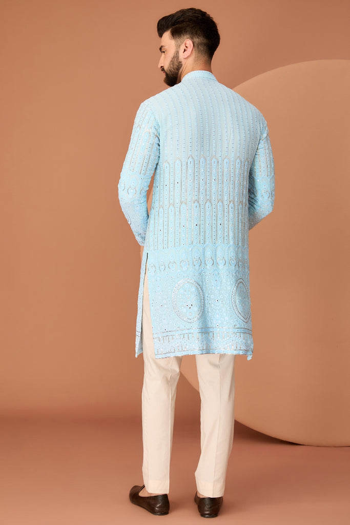 SKY BLUE CHIKANKARI KURTA