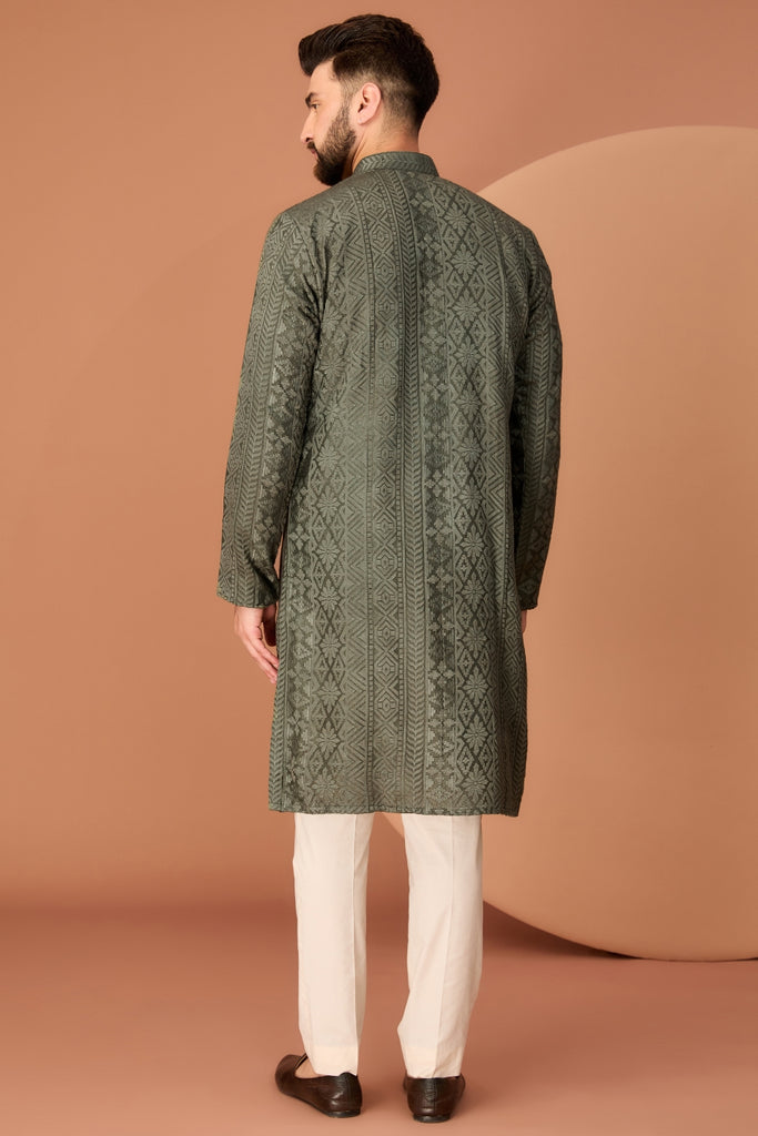 MILITARY GREEN CHIKANKARI KURTA