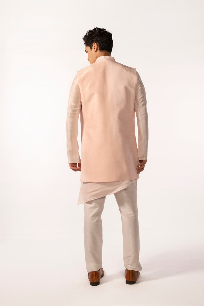 PINK EMBROIDERED ACHKAN WITH PINK PINTUCK KURTA SET