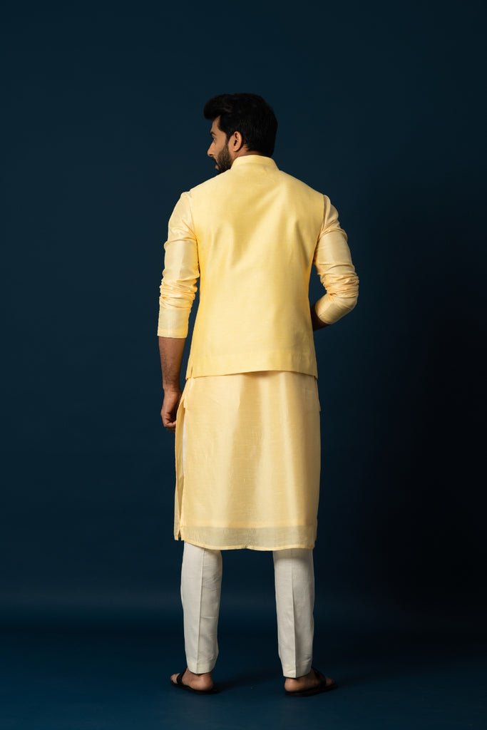 LEMON KURTA & SMOCKED NEHRU SET