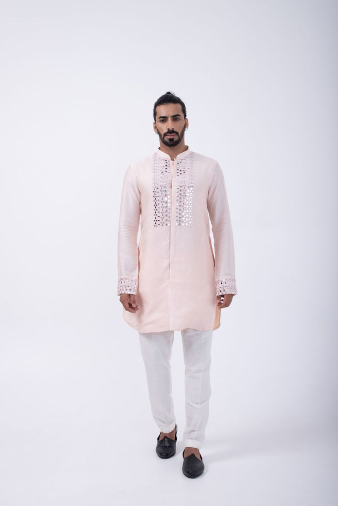 PEACH FRONT OPEN MIRROR KURTA SET