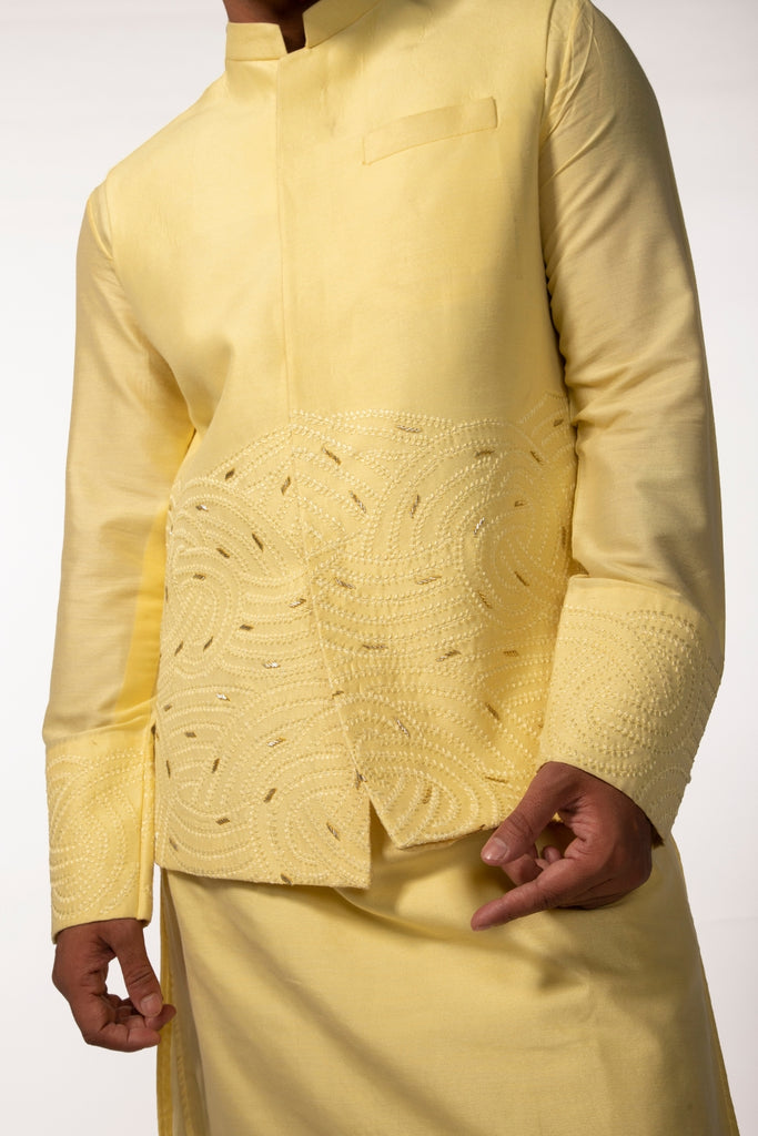 YELLOW EMBROIDERY BUNDI WITH YELLOW EMBROIDERED KURTA SET