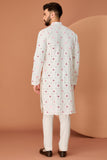 WHITE MIRROR WORK KURTA WITH INTRICATE PINK THREAD DETAILING