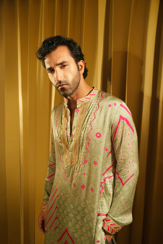 SAGE GREEN BANDHANI KURTA SET