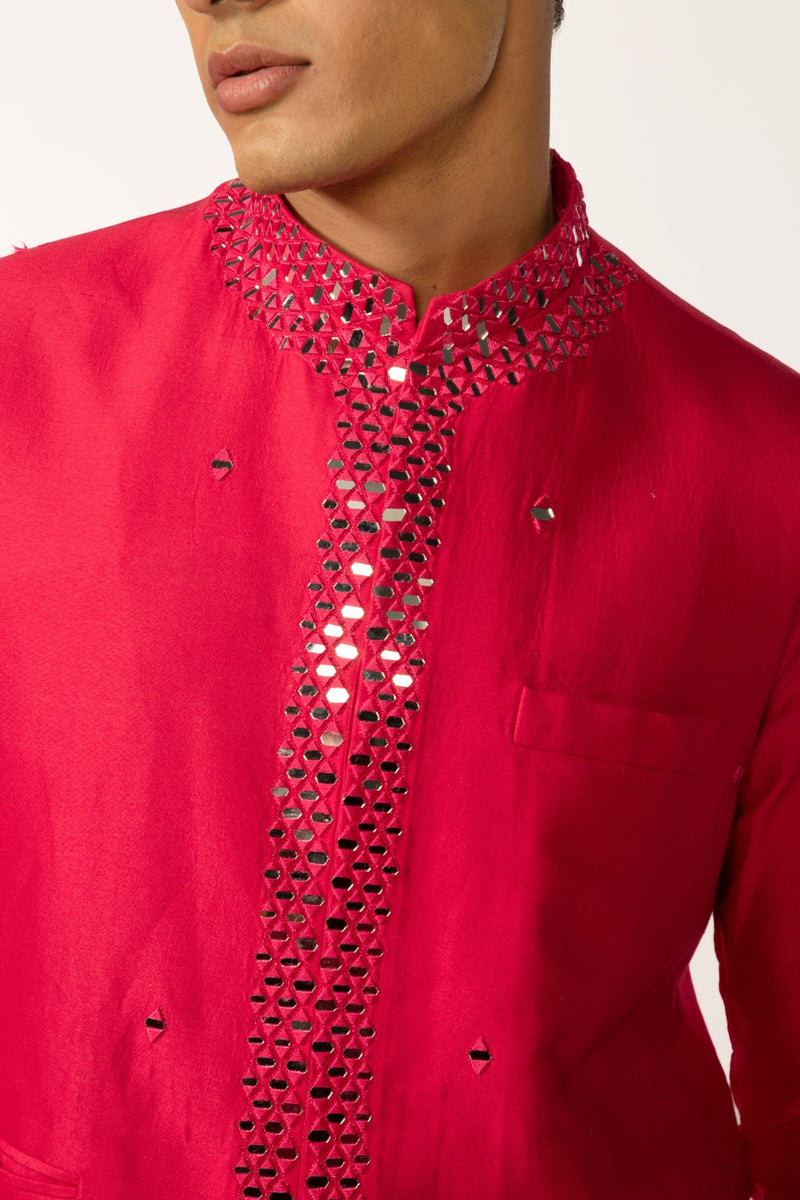 HOTPINK MIRROR BUNDI WITH HOTPINK MIRROR KURTA SET