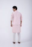 PASTEL PINK PINTUCK KURTA SET WITH PASTEL PINK GARDEN EMB BUNDI