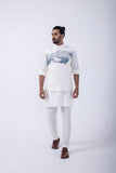 IVORY KURTA SET WITH IVORY PLACMENT ABSTRACT EMBRIODERD BUNDI