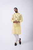 YELLOW SLEEVE EMB KURTA SET WITH YELLOW FLYING FLORALS BUNDI