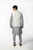 IVORY LOTUS OPEN BUNDI WITH GREY LOTUS KURTA SET