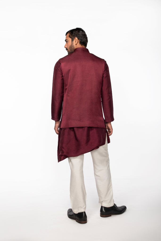 WINE LOTUS BUNDI WITH WINE PINTUCK KURTA