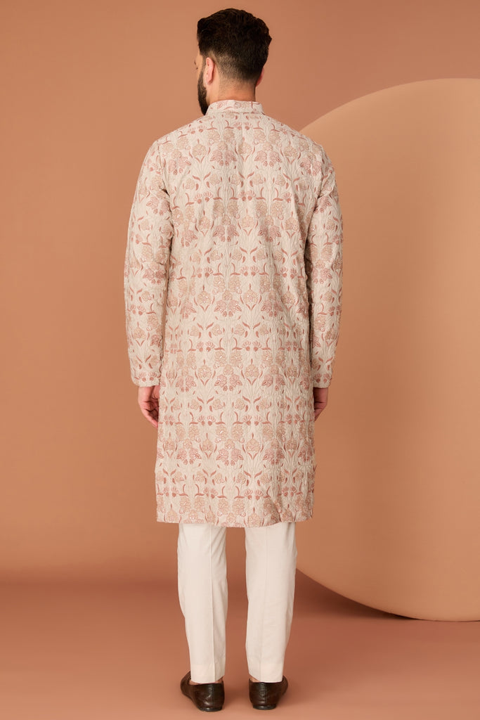 BEIGE-CREAM FLORAL CHIKANKARI KURTA