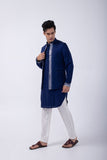 BLUE SILVER HAND EMB KURTA WITH BLUE SILVER HAND EMB OPEN BUNDI