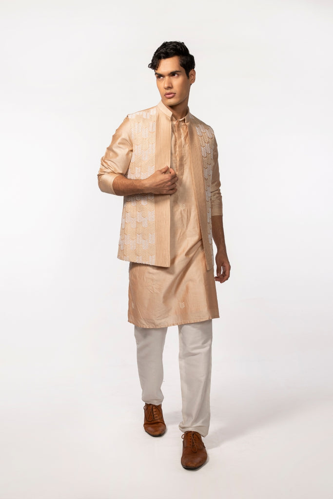ROSEGOLD PINTUCK WITH EMBROIDERED BUNDI WITH ROSEGOLD KURTA SET