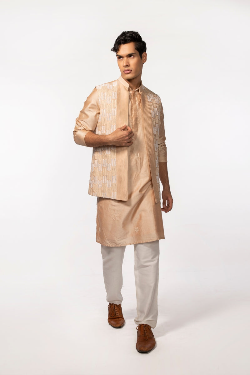 ROSEGOLD PINTUCK WITH EMBROIDERED BUNDI WITH ROSEGOLD KURTA SET