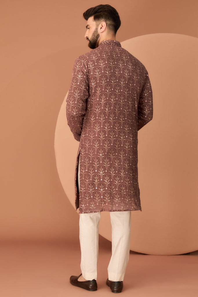 DARK RUST BROWN CHIKANKARI KURTA