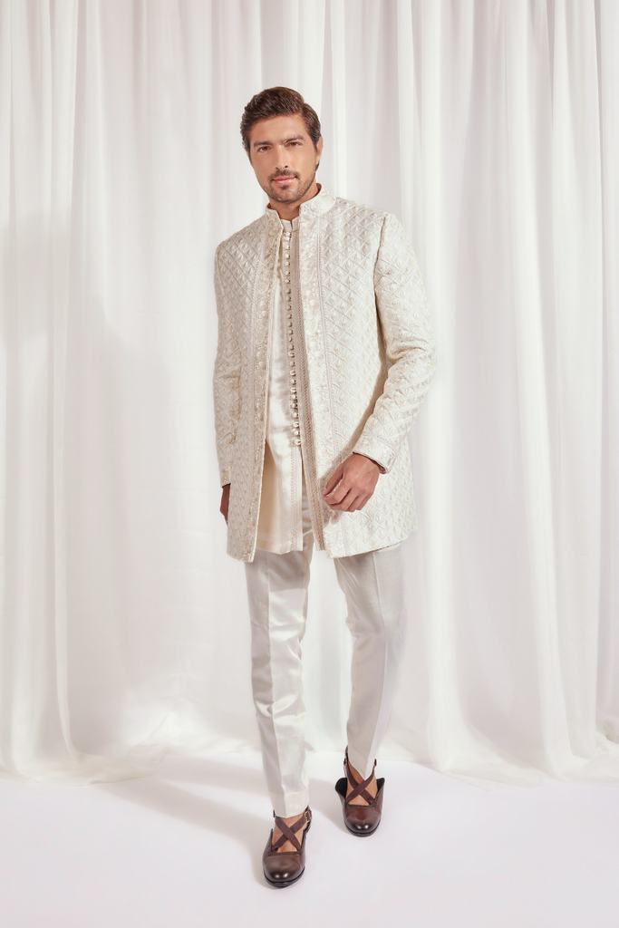 OPEN SHORT JACKET WITH KURTA AND SLIM PANT