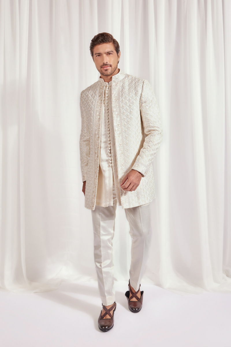 OPEN SHORT JACKET WITH KURTA AND SLIM PANT