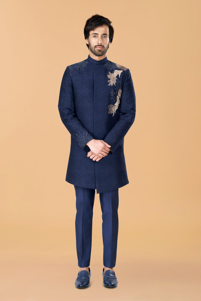 Midnight blue Mushroom embroidered Bandhgala
