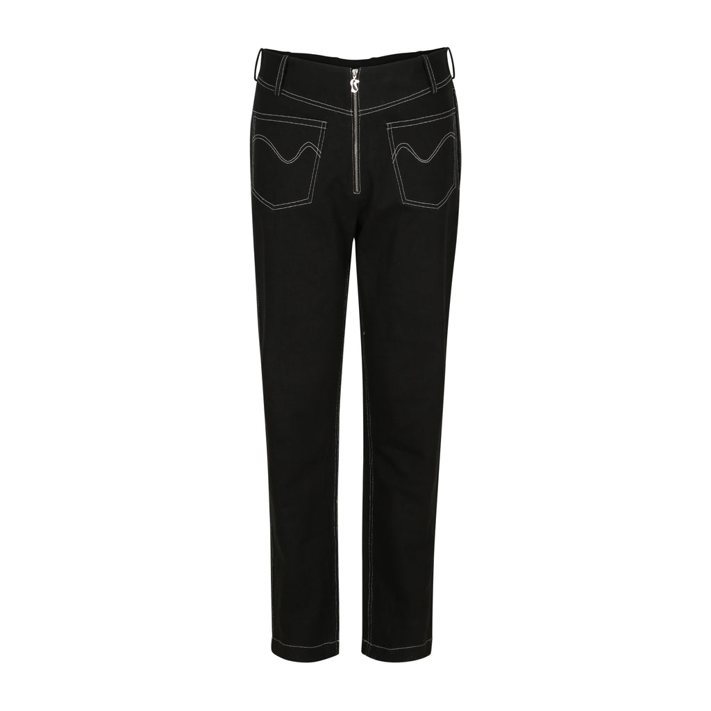BLACK DENIM TROUSER WITH FRONT PATCH POCKET