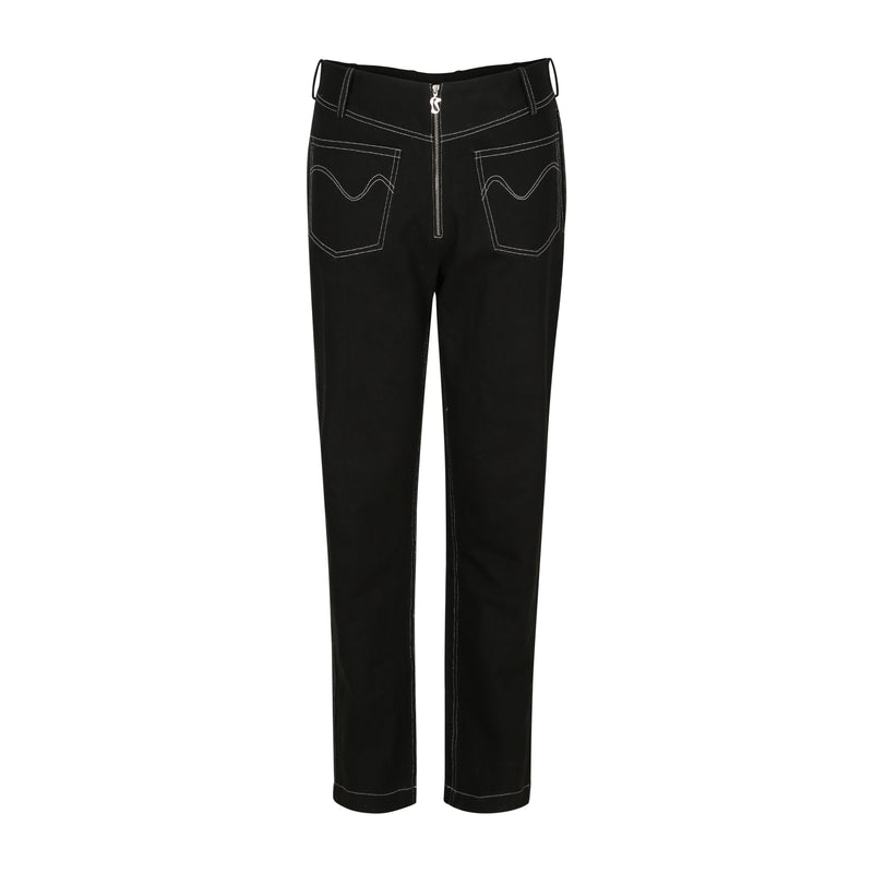 BLACK DENIM TROUSER WITH FRONT PATCH POCKET