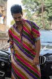 STRIPES PRINTED SATIN SILK KURTA
