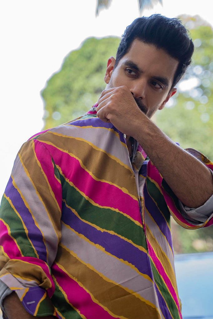 STRIPES PRINTED SATIN SILK KURTA