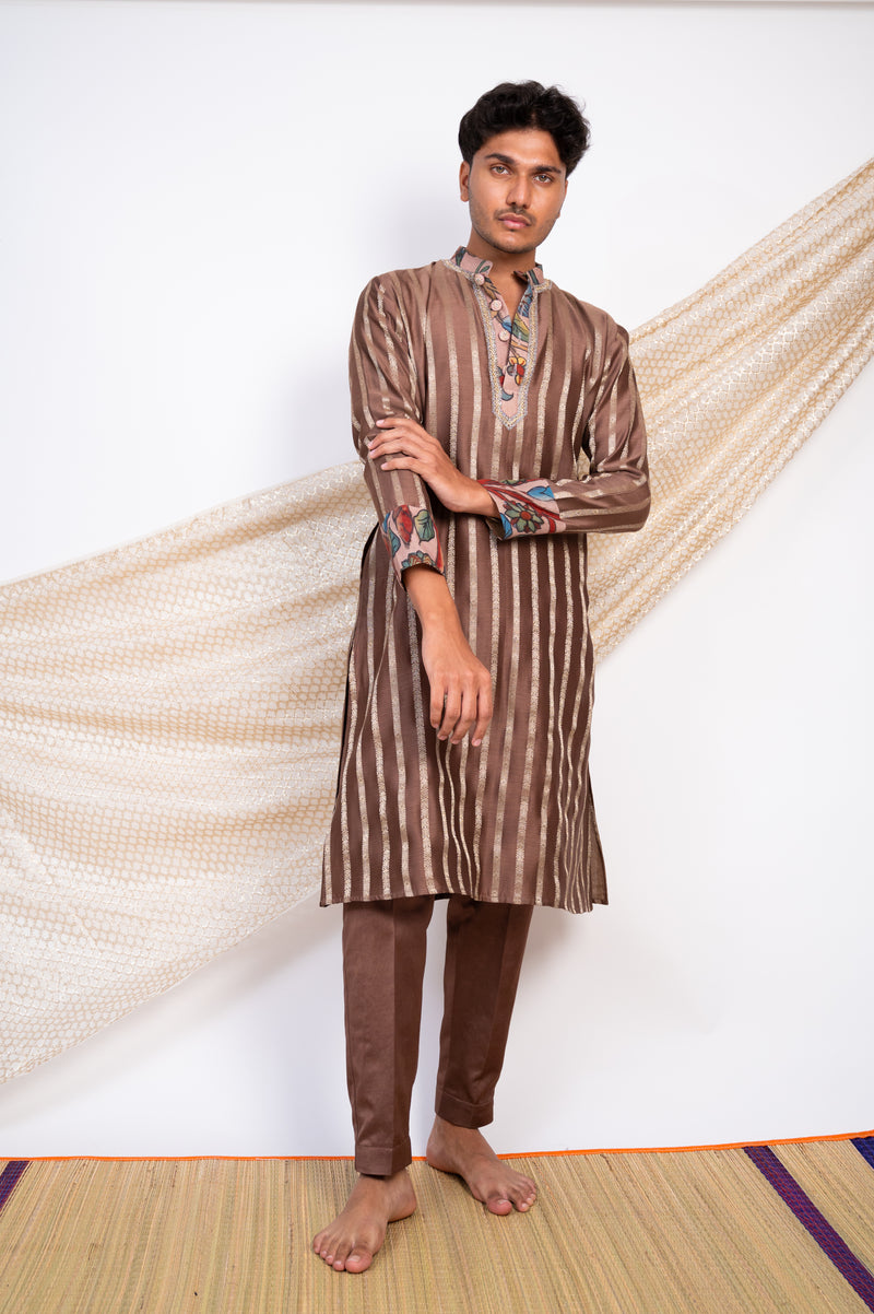 DUSTY BROWN STRIPES KURTA SET