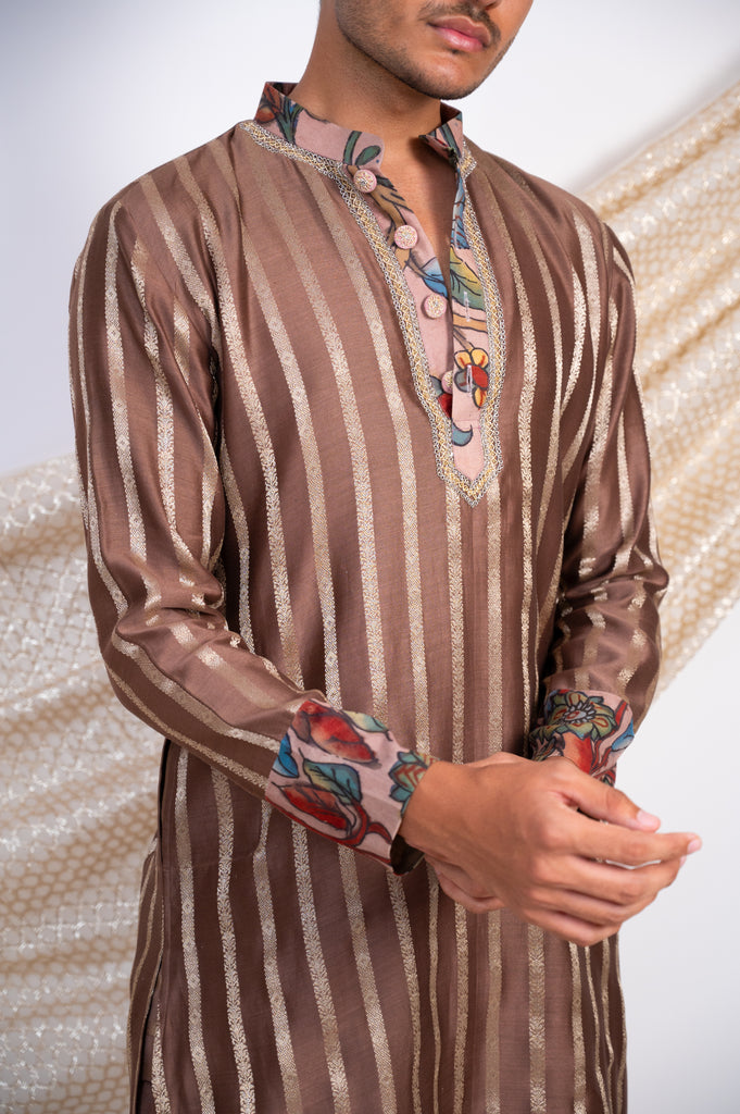 DUSTY BROWN STRIPES KURTA SET