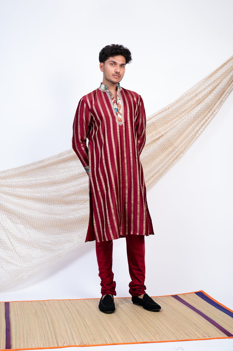 MAROON STRIPES KURTA SET