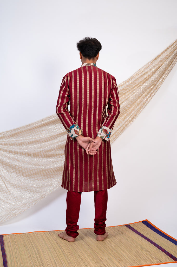 MAROON STRIPES KURTA SET