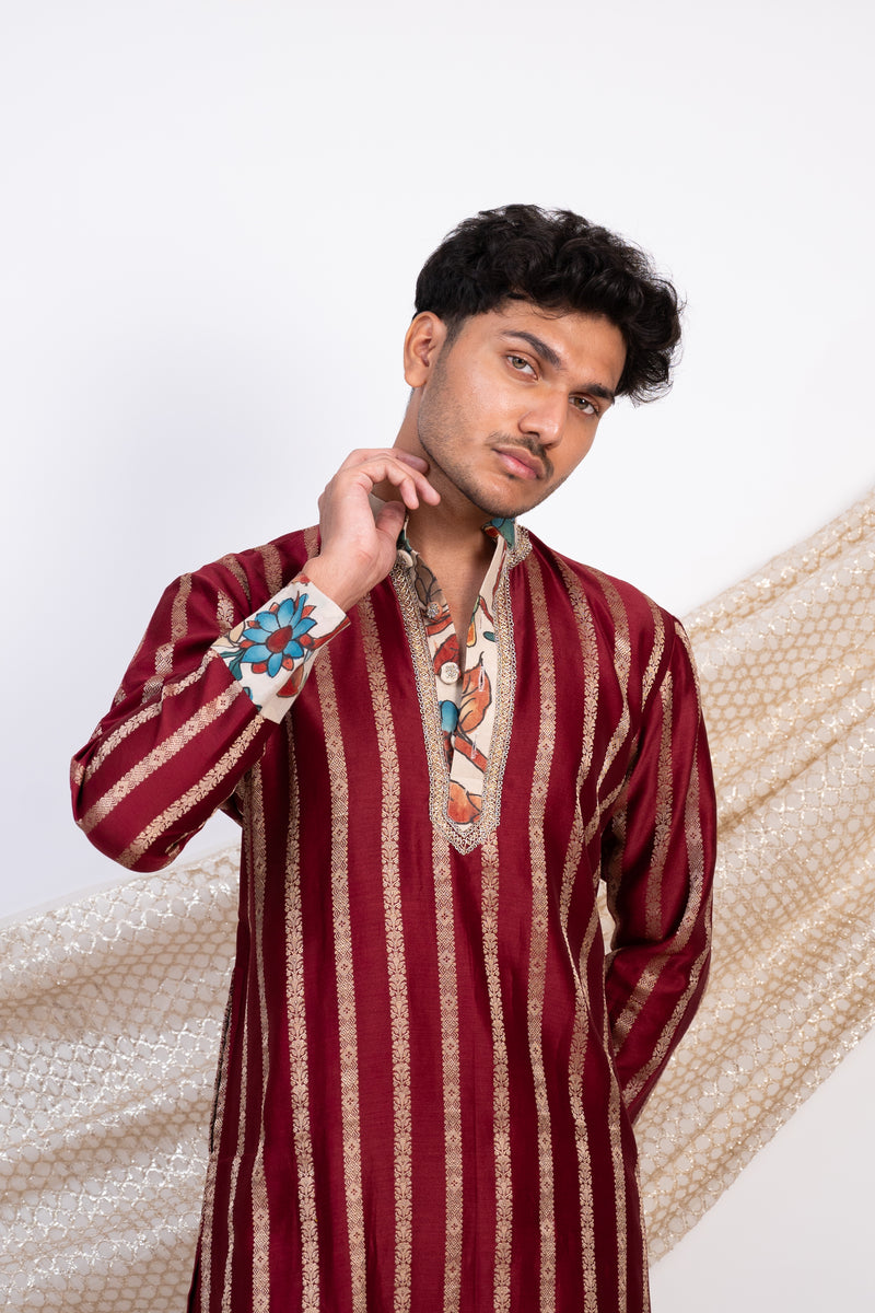MAROON STRIPES KURTA SET
