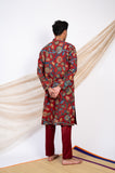 MAROON HAND-PAINTED FLORAL KALAMKARI KURTA SET.