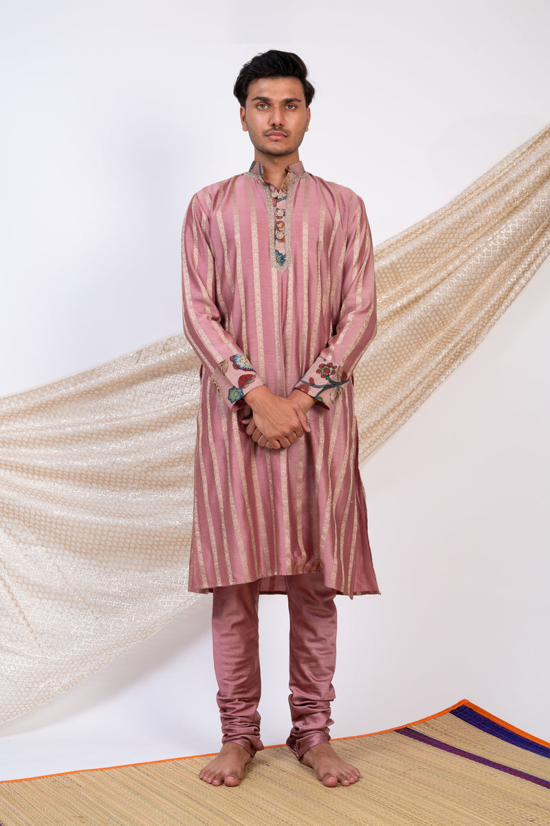 SANDROSE-PINK STRIPES KURTA SET