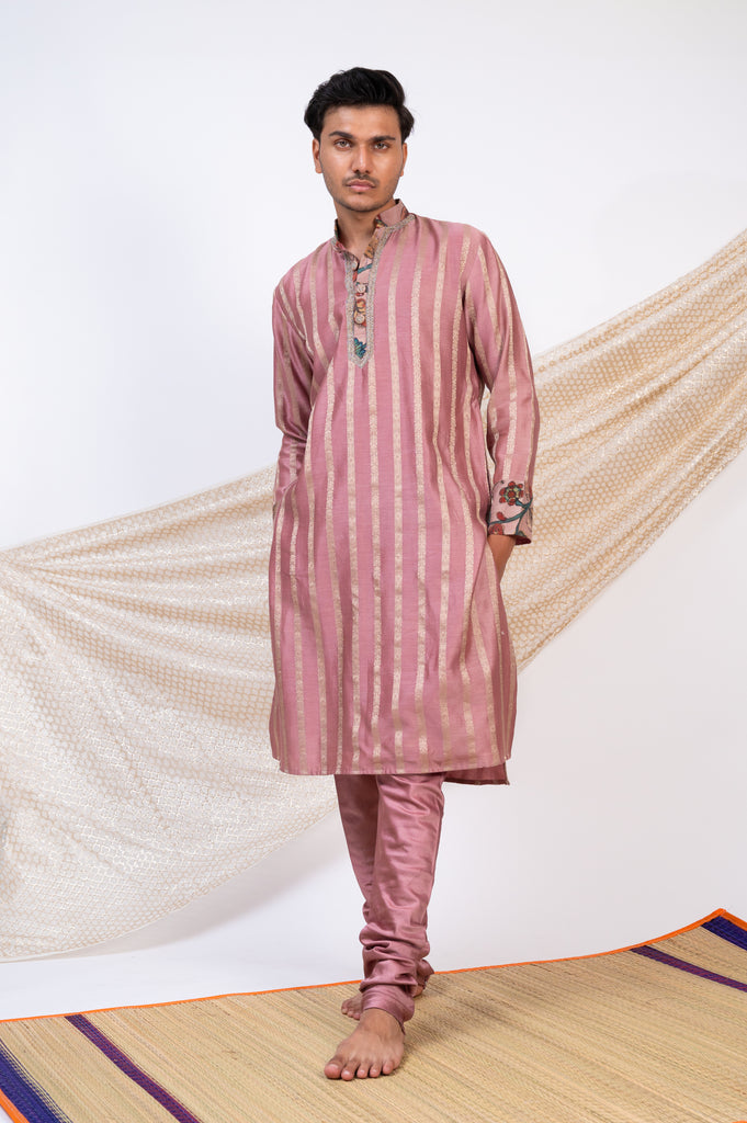 SANDROSE-PINK STRIPES KURTA SET