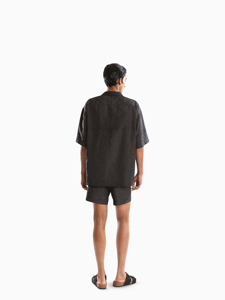 BLACK CAMP COLLAR HALF SLEEVES SHIRT