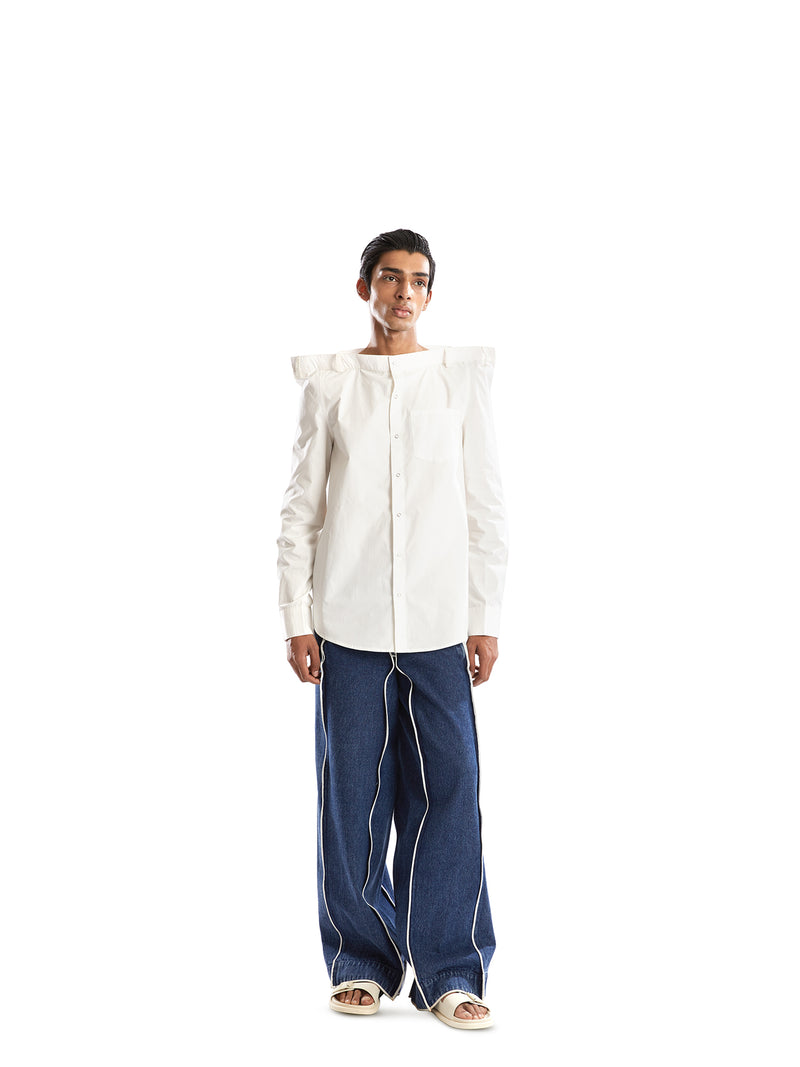 WHITE STRAIGHT SHOULDER SHIRT