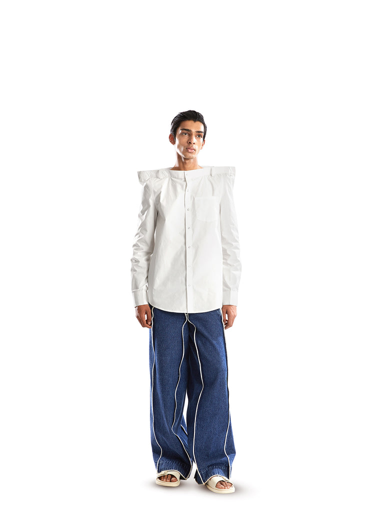 DARK WASH SQUARE WAIST DENIM PANTS