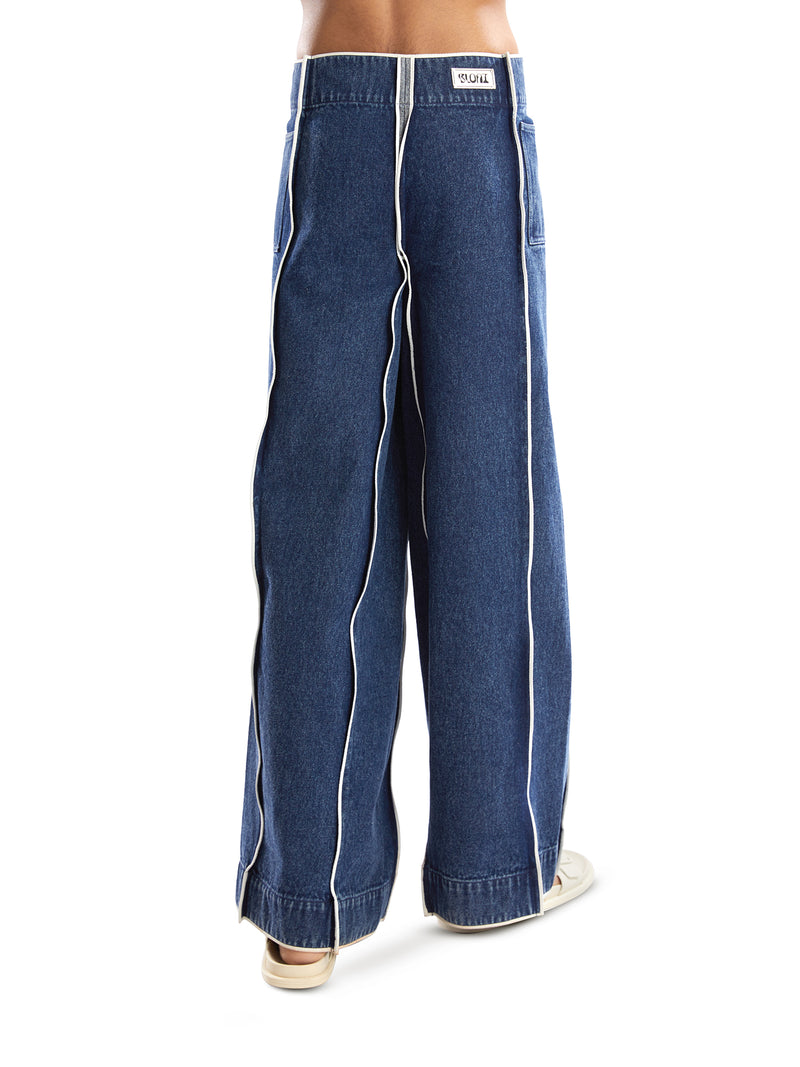 DARK WASH SQUARE WAIST DENIM PANTS