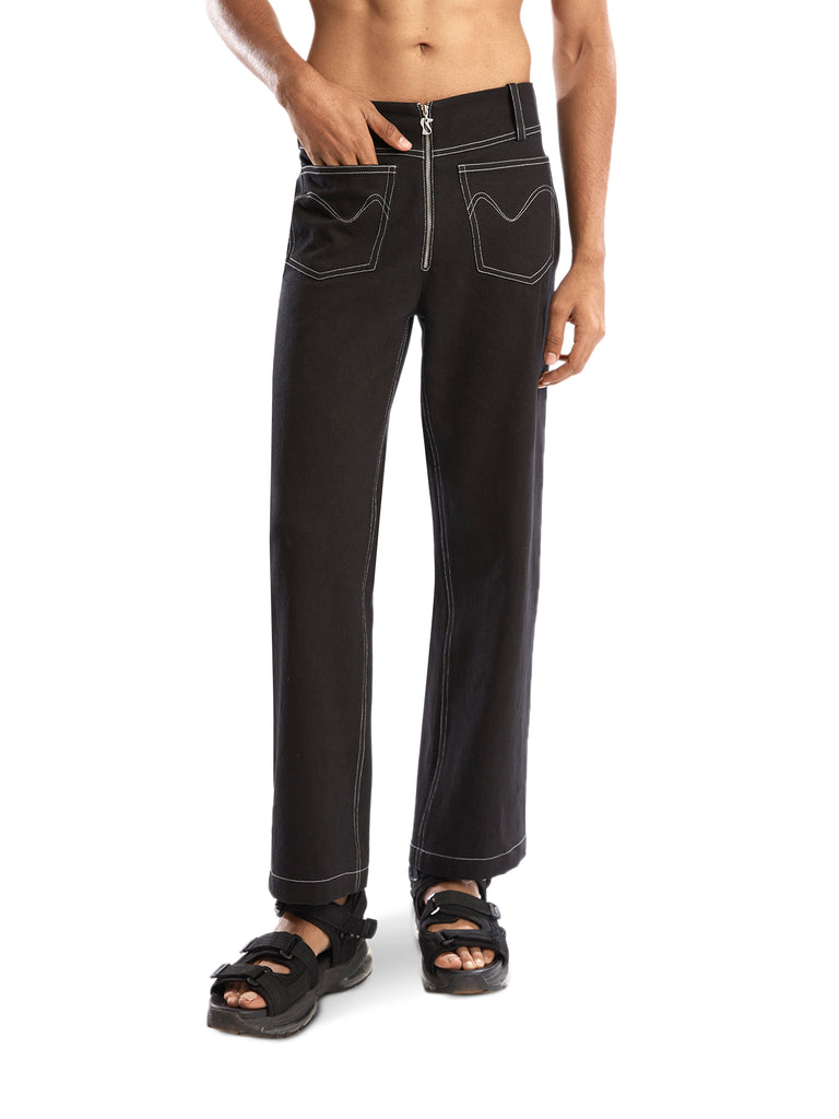 BLACK DENIM TROUSER WITH FRONT PATCH POCKET