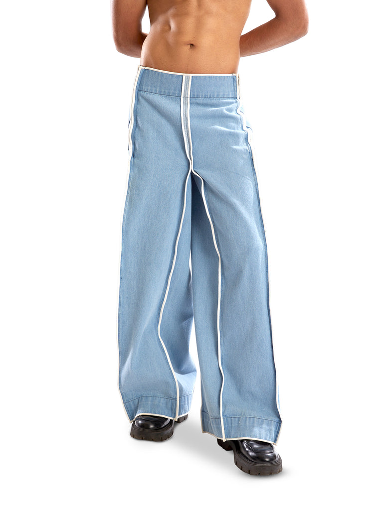 LIGHT WASH SQUARE WAIST DENIM PANTS