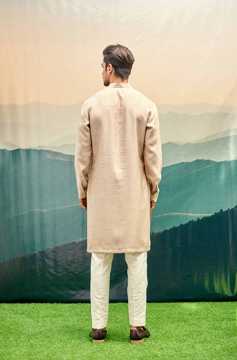 STONE BEIGE KURTA SET WITH SEMI CIRCLE TIE-DYE