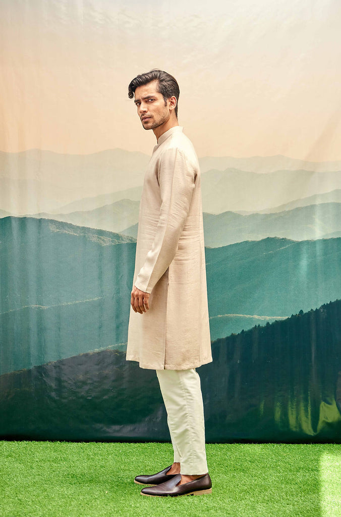 STONE BEIGE KURTA SET WITH SEMI CIRCLE TIE-DYE