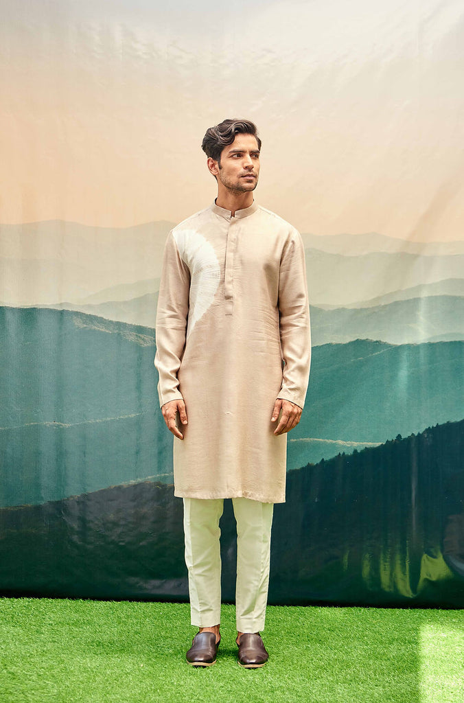 STONE BEIGE KURTA SET WITH SEMI CIRCLE TIE-DYE