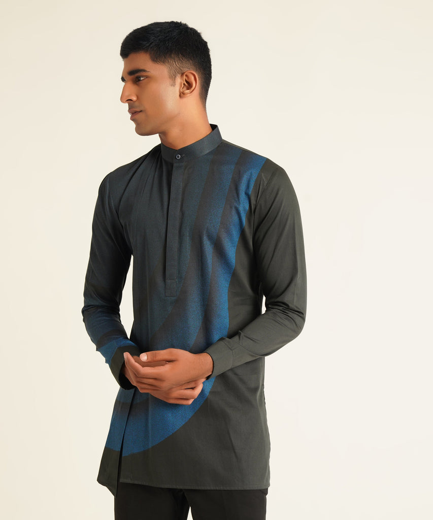 CURVED LINE PRINTED SHORT KURTA