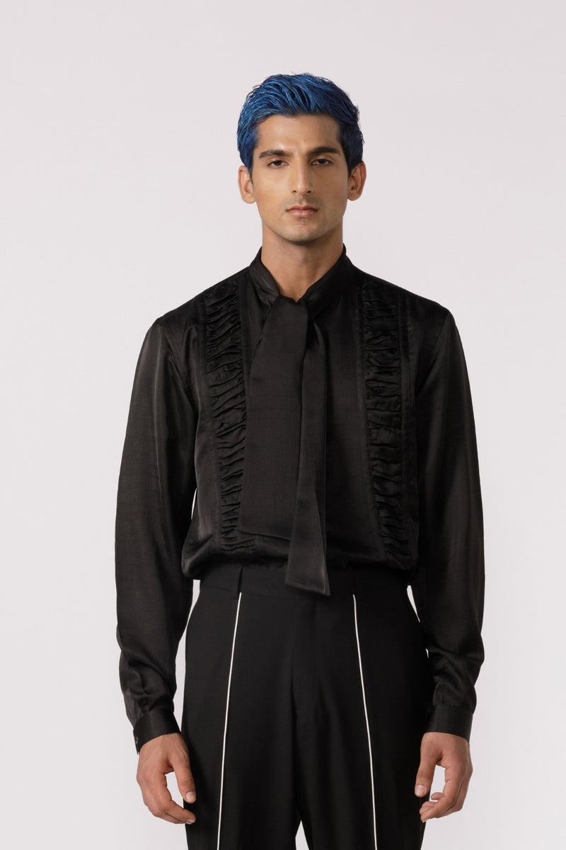 RUCHED TIE UP NECK SHIRT